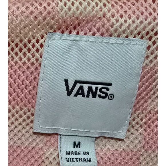 Vans Pink Hooded Windbreaker Jacket With Checkered Lining & Drawstrings Sz M - Picture 4 of 9